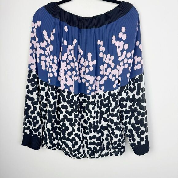 DIANE VON FURSTENBERG | Mikino Colorblock Pleated Dot Print Top Women’s Size 14 - Picture 7 of 10